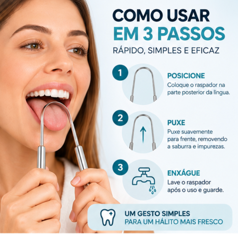 Raspador de Língua em Aço Inoxidável | Mobili OralPure