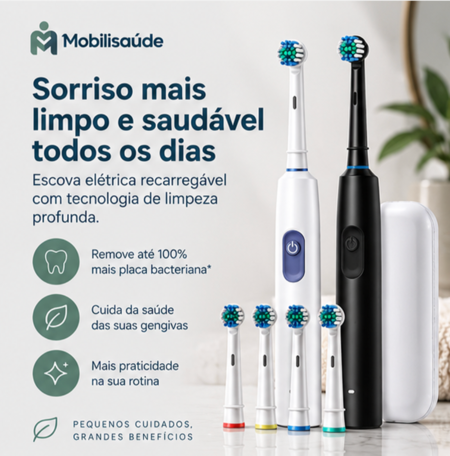 Escova Elétrica Rotativa Recarregável | Mobili OralCare Pro
