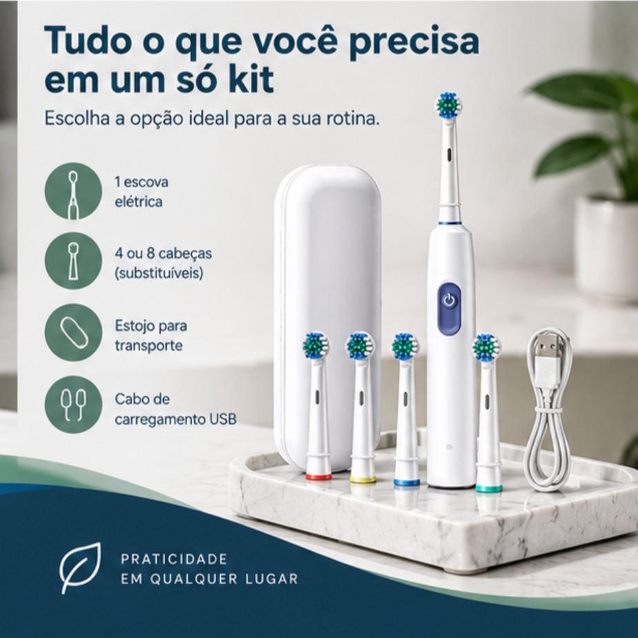 Escova Elétrica Rotativa Recarregável | Mobili OralCare Pro