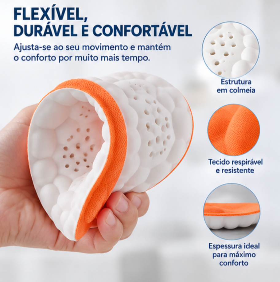 Detalhe da estrutura flexível da palmilha esportiva