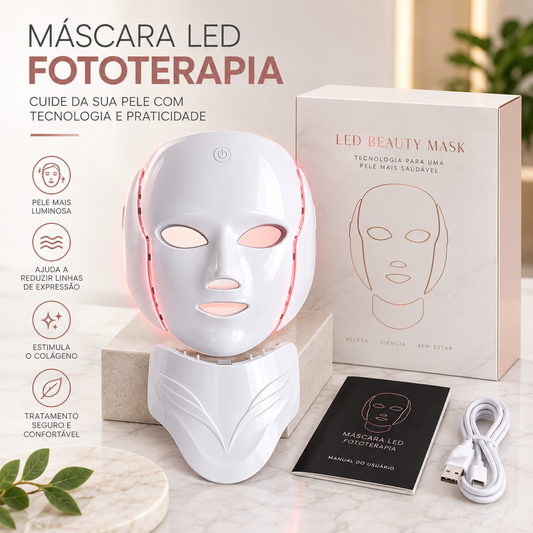 Máscara LED Facial e Pescoço 7 Cores | Mobili LumiFace