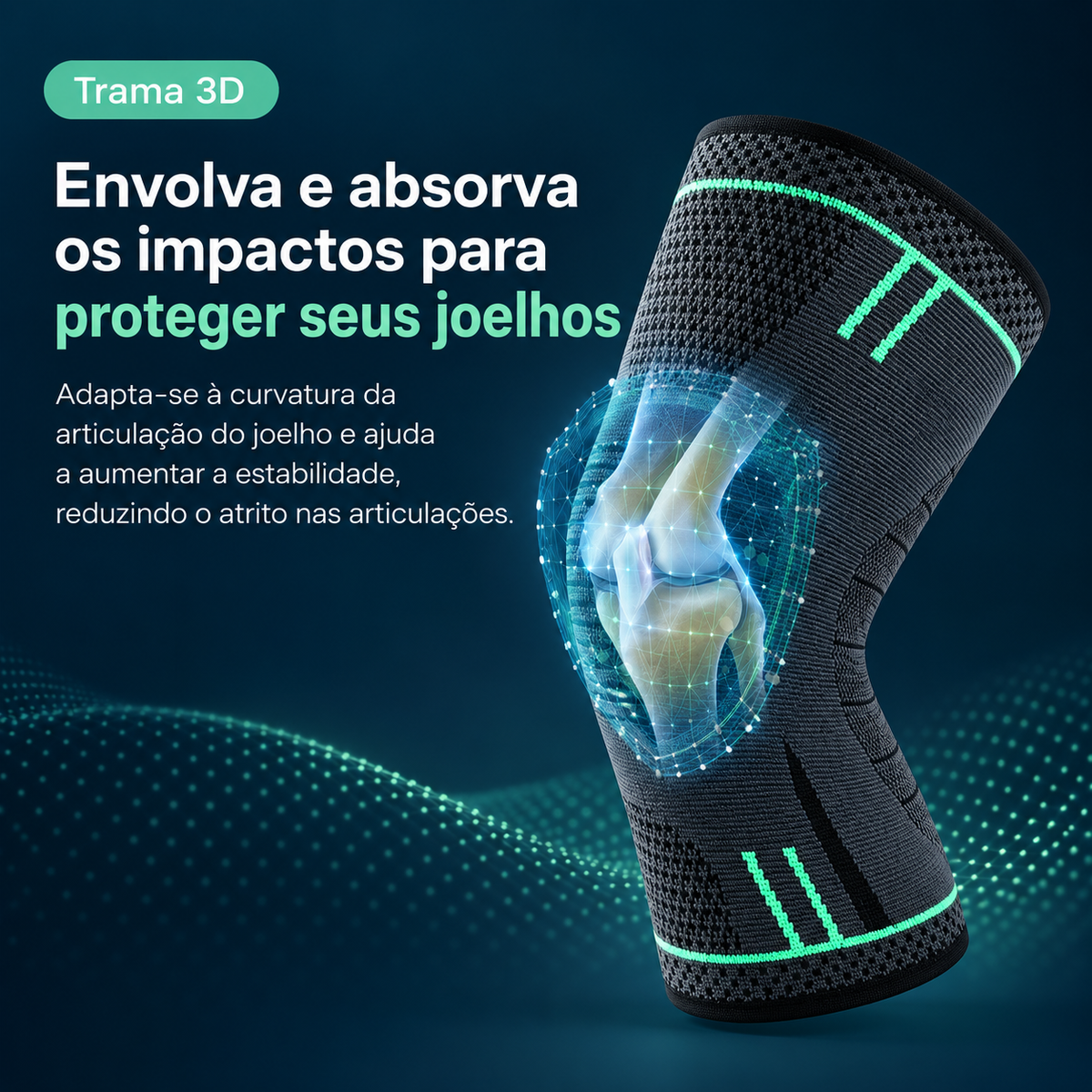 Detalhe da flexibilidade da joelheira elástica
