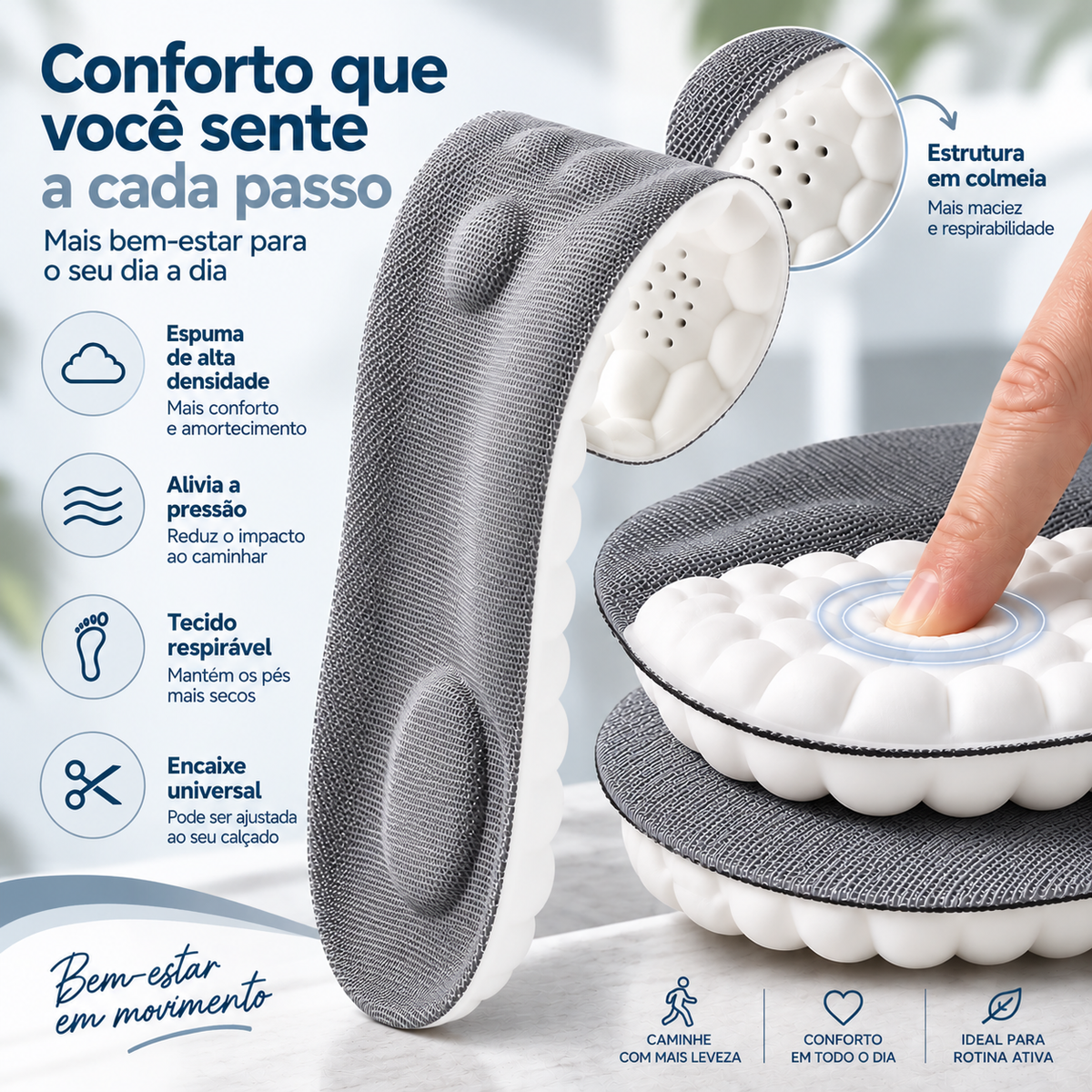 Palmilha Acolchoada para Conforto Diário | Mobili Passo Leve
